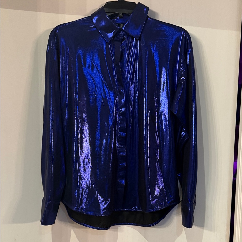 Anthropologie Metallic Blue Button Down Shirt